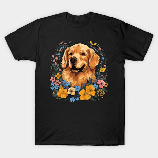 A Golden Retriever surrounded with wild flowers, illustration T-Shirt by gezwaters